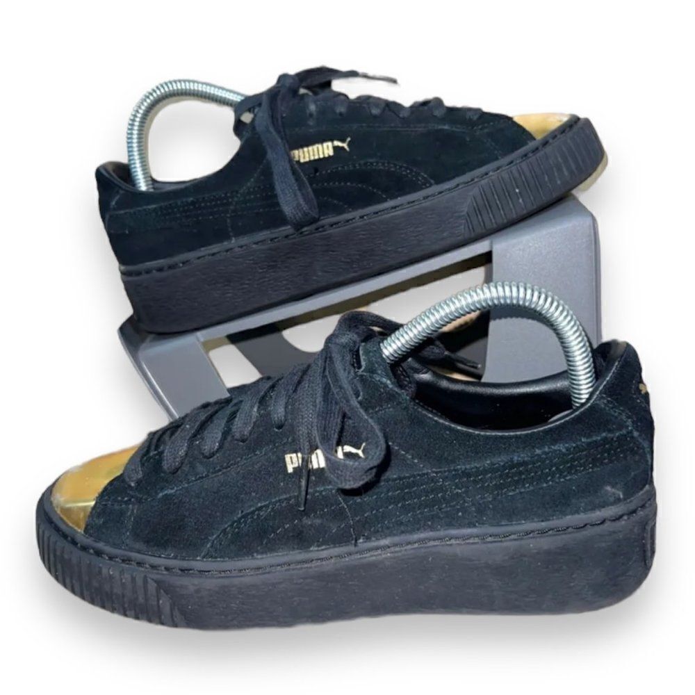 Puma Suede‎ Platform Black/Gold Toe Box 362222-02 Women's 7
